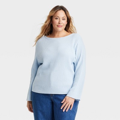 Women's Boat Neck Pullover Sweater - Ava & Viv™ Blue 1X