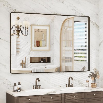 KIOTEE Rectangular Aluminum Alloy Framed and Tempered Glass Wall Bathroom Vanity Mirror in Matte Black