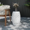 Outdoor Iron Side Table, Patio End Table Anti-Rust Metal Round Drum Garden Stool Plant Stand Indoor Iron Accent Table for Patio Deck Porch Living Room - 2 of 4