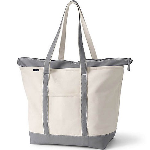 Lands' End Extra Large Natural 5 Pocket Zip Top Long Handle Canvas Tote ...