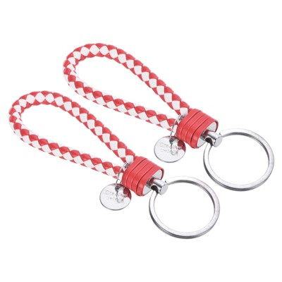 Unique Bargains Braided PU Leather Wallet Keychain with Stainless Steel Key Ring 2 Pcs