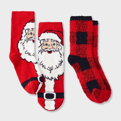 Kids' 2pk Vintage Santa Cozy Christmas Crew Socks with Gift Card Holder - Wondershop™ Red, 1 of 4