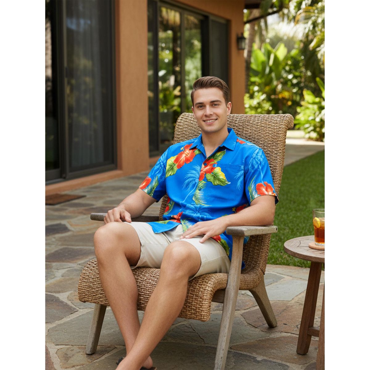 LA LEELA Mens Hawaiian Shirts Short Sleeve Button Down Shirt Men's Party Shirts Casual Vacation Summer Tropical Island Shirts Funny 4XL Blue,Tree - thumbnail 4