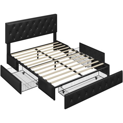 Yaheetech Upholstered Faux Leather Bed Frame with Adjustable Headboard