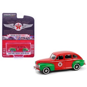 1948 Ford Fordor Super Deluxe "Texaco" Red with Green Fenders "Texaco Special Edition" 1/64 Die Cast Model Car by Greenlight - 1 of 4
