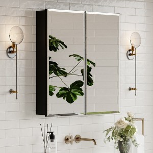 Belle Medicine Cabinet with Mirror, Recessed/Wall Mounted Cabinet for Bathroom, Beveled Mirror, Adjustable Tempered Glass Shelves, Black - 1 of 4