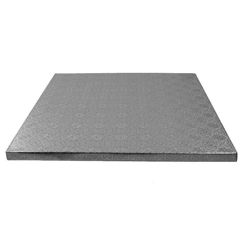 O'Creme Silver Square Cake Pastry Drum Board 1/2 Inch Thick, 16 Inch x 16 Inch - Pack of 5, 2 of 5