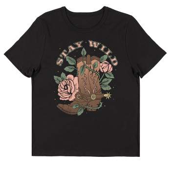 Vintage Country Boots and Roses "Stay Wild" Women's Black Short Sleeve Crew Neck Tee-Medium