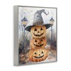 Stupell Industries Stacked Jack-o-Lanterns with Witch Hat Framed Giclee Art, Gray, 16" x 20" - 2 of 4