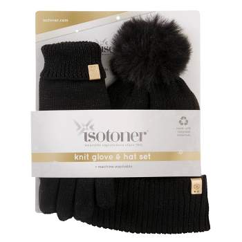 Isotoner Women's Knit Glove and Beanie Gift Set - Black