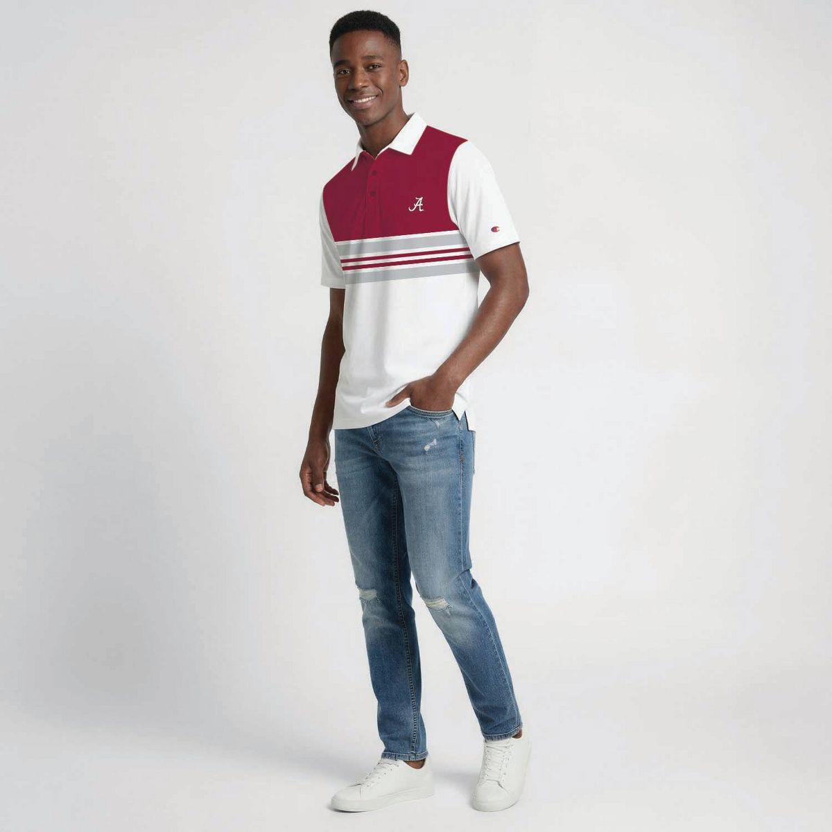 NCAA Alabama Crimson Tide Men's Champion Stripped Polo Shirt - thumbnail 3