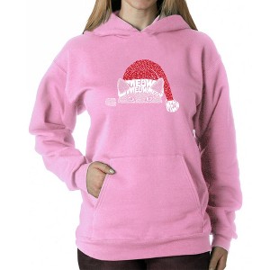 LA Pop Art Christmas Peeking Cat - Women's Word Art Hooded Sweatshirt - 1 of 4