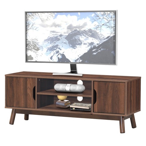 Costway 50'' Tv Stand Modern Wood Storage Console Entertainment Center W/ 2  Doors Black : Target