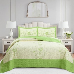 Marcielo 3 PCS Queen Size Embroidery Quilt Bedspread Set - 1 of 4