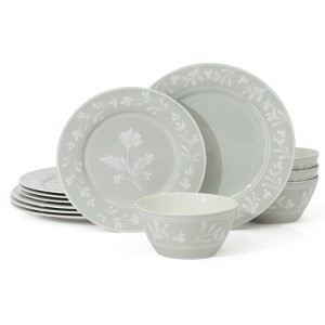 Martha Stewart Maiden Crown 12-Piece Dinnerware Set – Vegan Bone China Ceramic with Floral Design – Service for 4 - 1 of 4