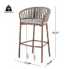 Christopher Knight Home Thyra Patio Rope and Iron Bar Stools with Heat Transfer Wood Finish (Set of 2) - 3 of 4