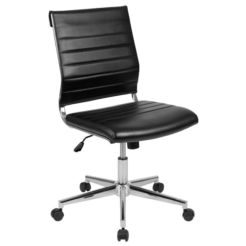 Flash Furniture Mid-Back Armless LeatherSoft Contemporary Ribbed Executive Swivel Office Chair, 1 of 15