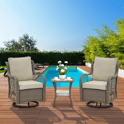 Whizmax 3 Pieces Outdoor Swivel Rocker Set, 2 Chairs and Side Table, 360-Degree Swivel Rocking Chair, Patio, Porch, Pool