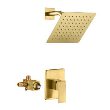 Sumerain Pressure Balance Shower Faucet Brushed Gold, Square Rainfall Shower Head , Rough-In Valve