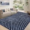 Modern Striped 10x13 Blue Washable Rug, Non-Slip Stain-Resistant Low Pile Carpet for Living Room, Nursery, or Apartment Flooring - 3 of 4