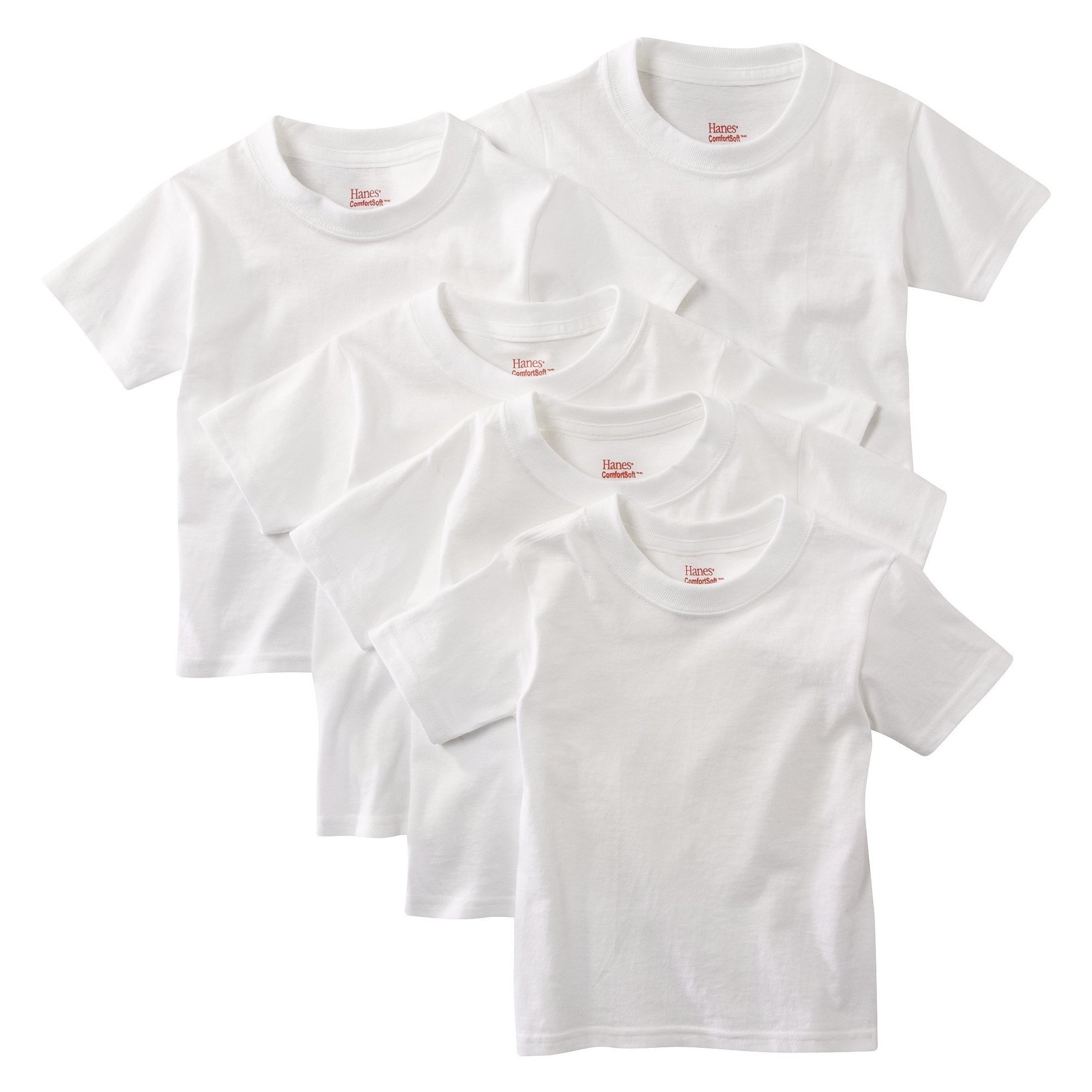 Hanes Toddler Boys' 5 pack Crew T-Shirt - White 4T, Boy's