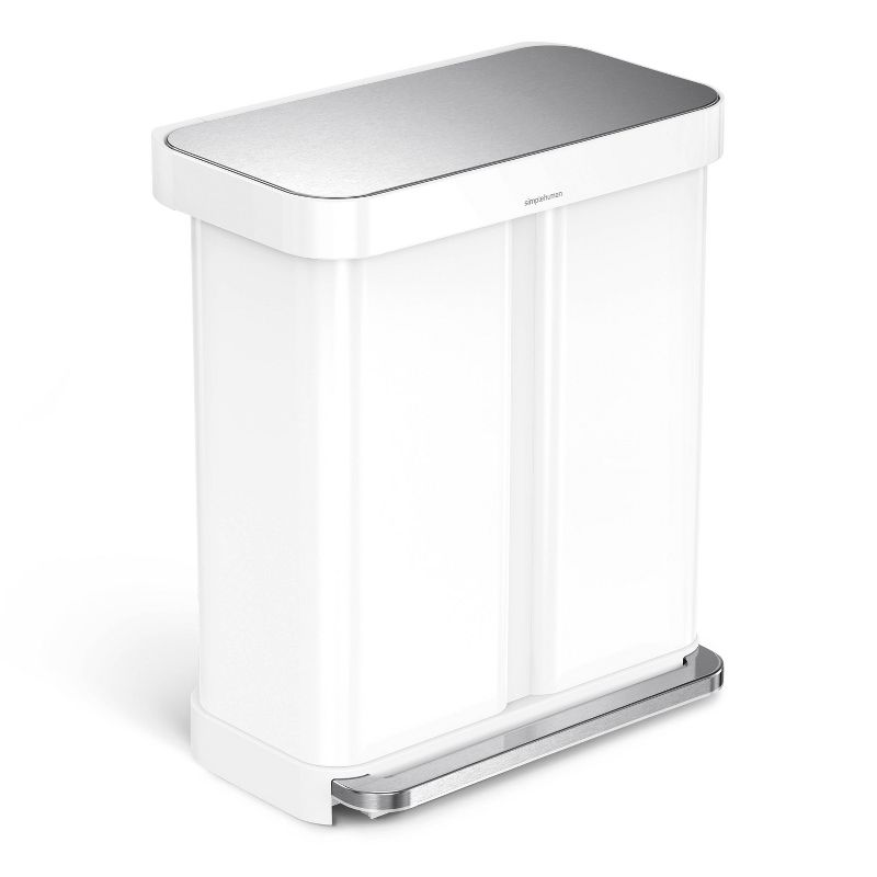simplehuman 58 Liter / 15.3 Gallon Rectangular Hands-Free Dual Compartment Recycling Kitchen Step Trash Can with Soft-Close Lid , 1 of 7