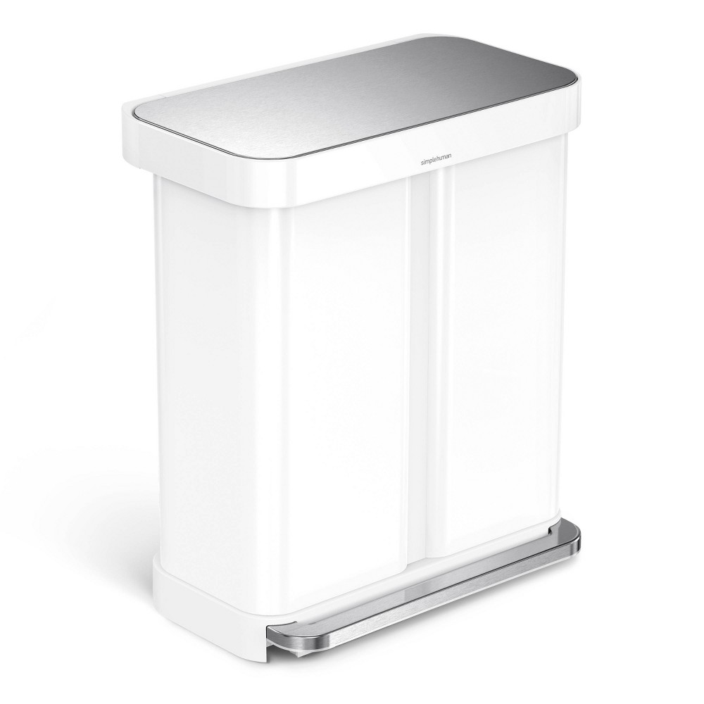 Photos - Waste Bin Simplehuman 58L Rectangular Dual Compartment Recycling Step Trash Can White Steel 