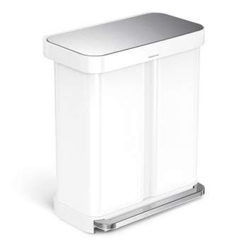simplehuman 58L Dual Compartment Rectangular Step Can with Liner Pocket White Steel