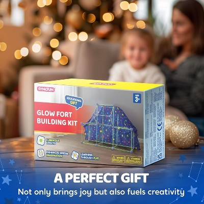 Joyfy Glow Fort Building Kit Indoor Outdoor for Kids, DIY Castles Tunnels with Rods and Balls, Educational Gift for Boys and Girls Aged 3-12