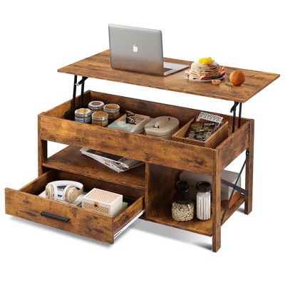 39" Lift Top Coffee Table with Hidden Compartment, Storage Drawers and Storage Shelf