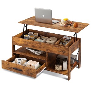 39" Lift Top Coffee Table with Hidden Compartment, Storage Drawers and Storage Shelf - 1 of 4