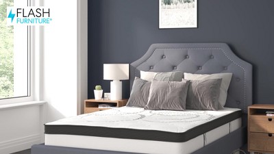 Brighton Full Size Beige Tufted Upholstered Bed with Nailhead Detail
