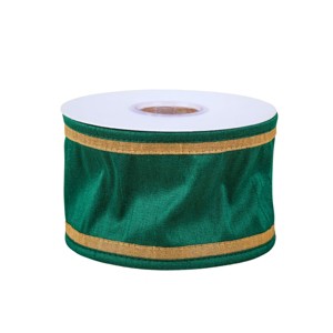 3" Dupioni Double-Sided Ribbon Green & Gold - National Tree Company - 1 of 4
