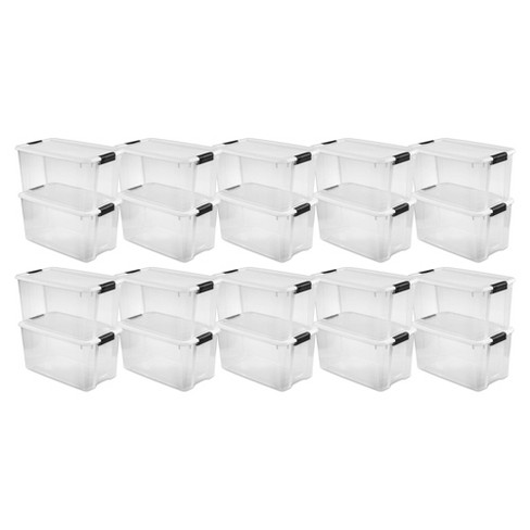 Sterilite 18 Quart Clear Plastic Storage Bin with White Latch Lid, 6 Pack