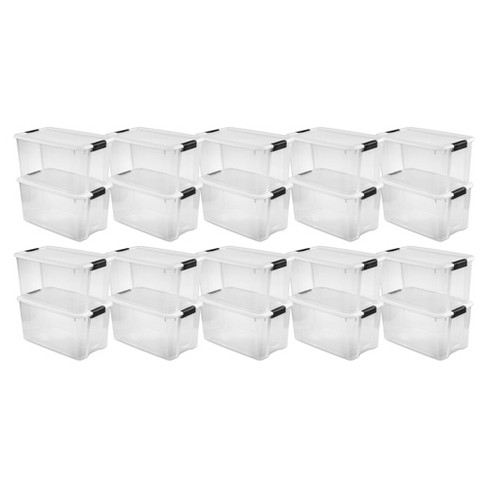 Sterilite 30 Qt Ultra Latch Box, Stackable Storage Bin with Lid, Plastic  Container with Heavy Duty Latches to Organize, Clear and White Lid, 6-Pack