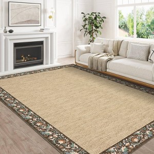 Floral Bordered Area Rugs for Living Room Bedroom Braided Print Rug Soft Washable Foldable Accent Rug Low Pile Non-Slip Carpet - 1 of 4