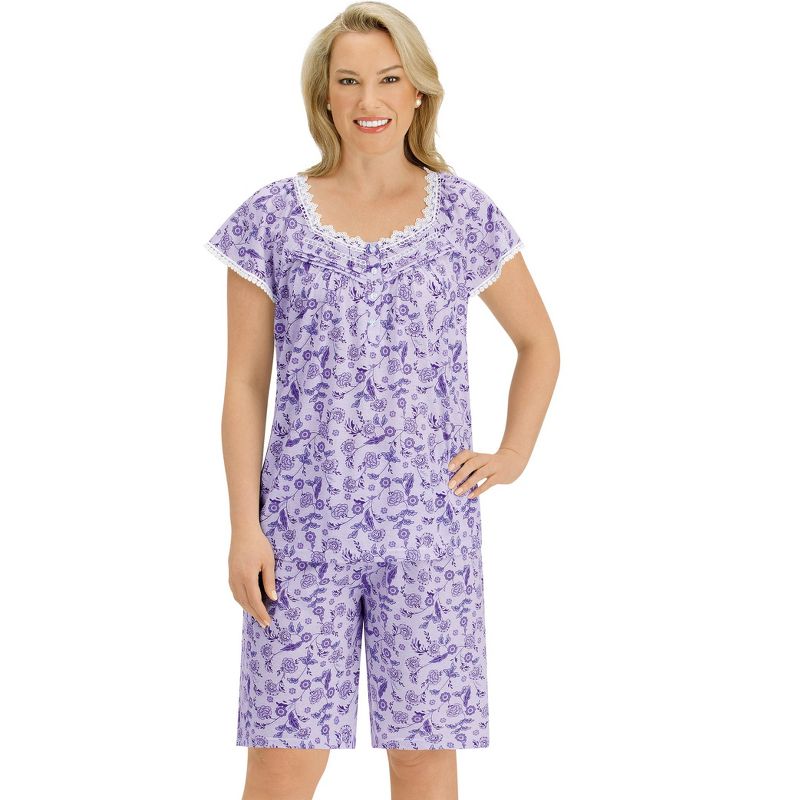 Collections Etc Floral Pattern Cap Sleeve Top & Shorts 2-Piece Pajama Set, 4 of 6