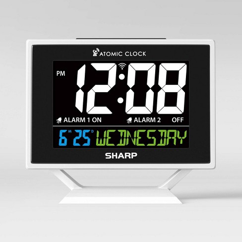atomic clock sharp alarm digital calendar silver target instructions