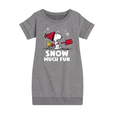 - Peanuts - Snoopy and Woodstock Snow Much Fun Graphic Short Sleeve Fleece Dress