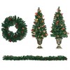 DOMETOUR Holiday Christmas 4-Piece Set, Garland Wreath and Set of 2 Entrance Trees with Warm White LED Lights, Red Berries, Pine Cones, Green - 2 of 4