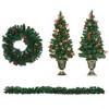 DOMETOUR Holiday Christmas 4-Piece Set, Garland Wreath and Set of 2 Entrance Trees with Warm White LED Lights, Red Berries, Pine Cones, Green - image 2 of 4