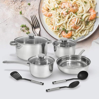 10-Piece Stainless Steel Non-Stick Cookware Set with Tools