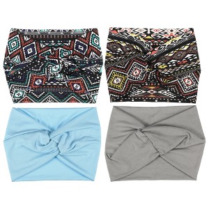 Unique Bargains Women's Widening Knotted Headwrap Light Blue Light Gray Black Blue Yellow 4 Pcs - 1 of 4