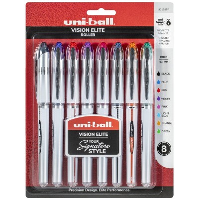 uni-ball Vision Elite Roller Ball Stick Pen, 0.8 mm Bold Tip, Assorted Colors, set of 8
