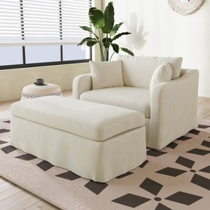 Mlmh & Kngwa 45.3” W Modern Upholstered Single Sofa Chair with Pillows and Ottoman Bench - 1 of 4