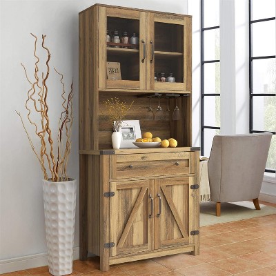 SAINTCY 71" Farmhouse Kitchen Hutch Storage Cabinet, Freestanding Bar Cabinet with Drawers, Sideboard Buffet for Dining Room