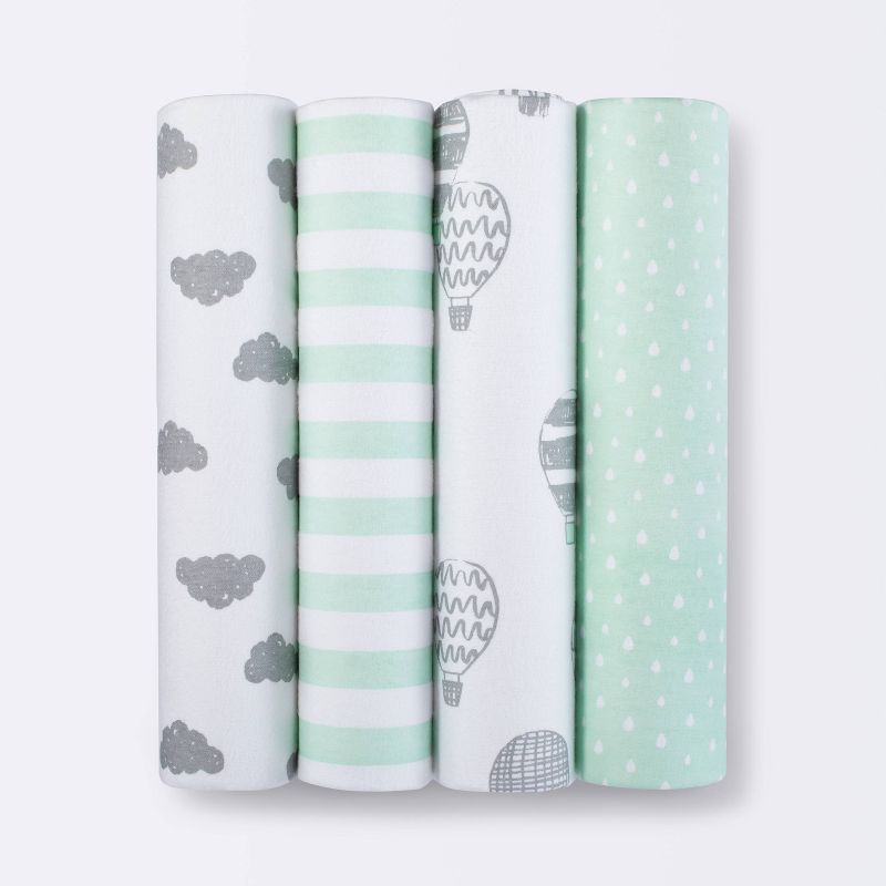 Flannel Baby Blanket In the Clouds 4pk - Cloud Island&#8482; Green, 1 of 5