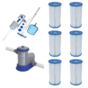 Bestway Pool Filter Pump System, Cleaning Kit, & Replacement Cartridges, 6 Pack - 1 of 4