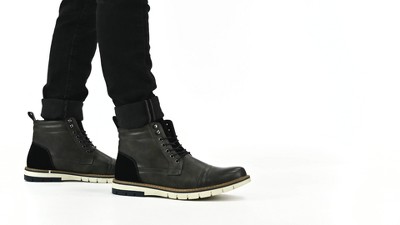 Lucien Grey Faux Leather Lace-Up Ankle Boots