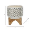Sagebrook Home 8"H 7" Diameter Ivory and Gray Swirl Pattern Ceramic Planter on Bamboo Wood Stand for Living Room, Dining Room, or Patio - 2 of 4